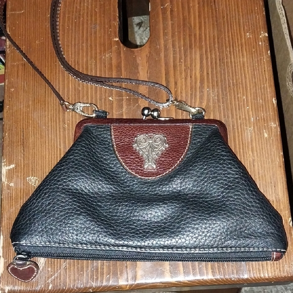 Brighton Handbags - Vintage Brighton Leather Crossbody Bag in Black and Brown